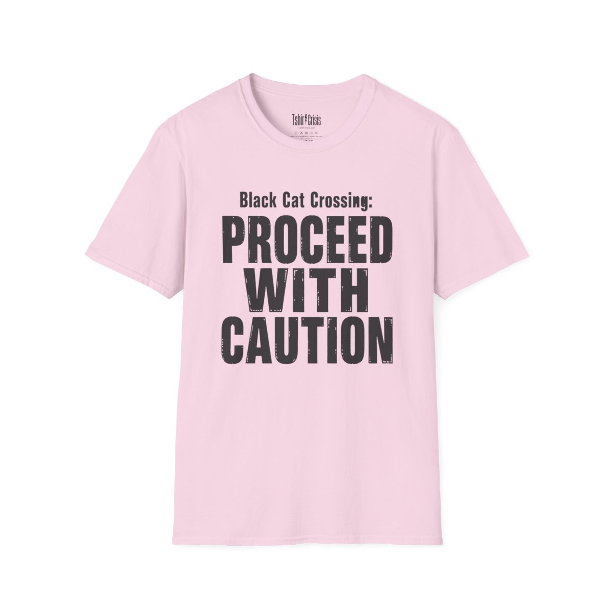 Black Cat Crossing: Proceed With Caution Halloween T-Shirt in Light Pink