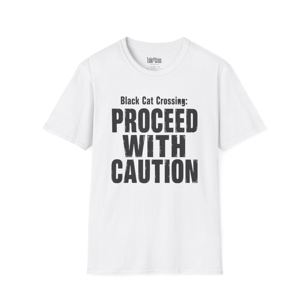 Black Cat Crossing: Proceed With Caution Halloween T-Shirt in White