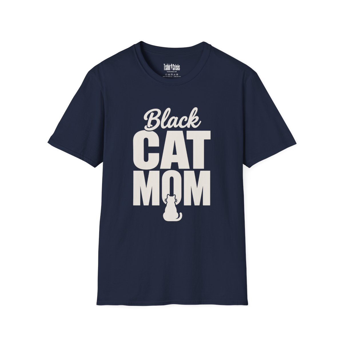 Black Cat Mom Halloween T-Shirt in Navy