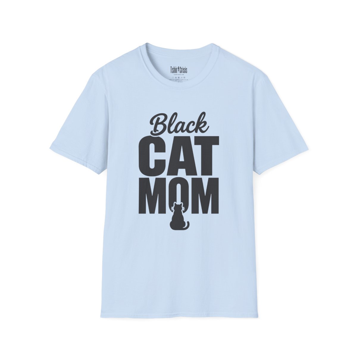 Black Cat Mom Halloween T-Shirt in Light Blue