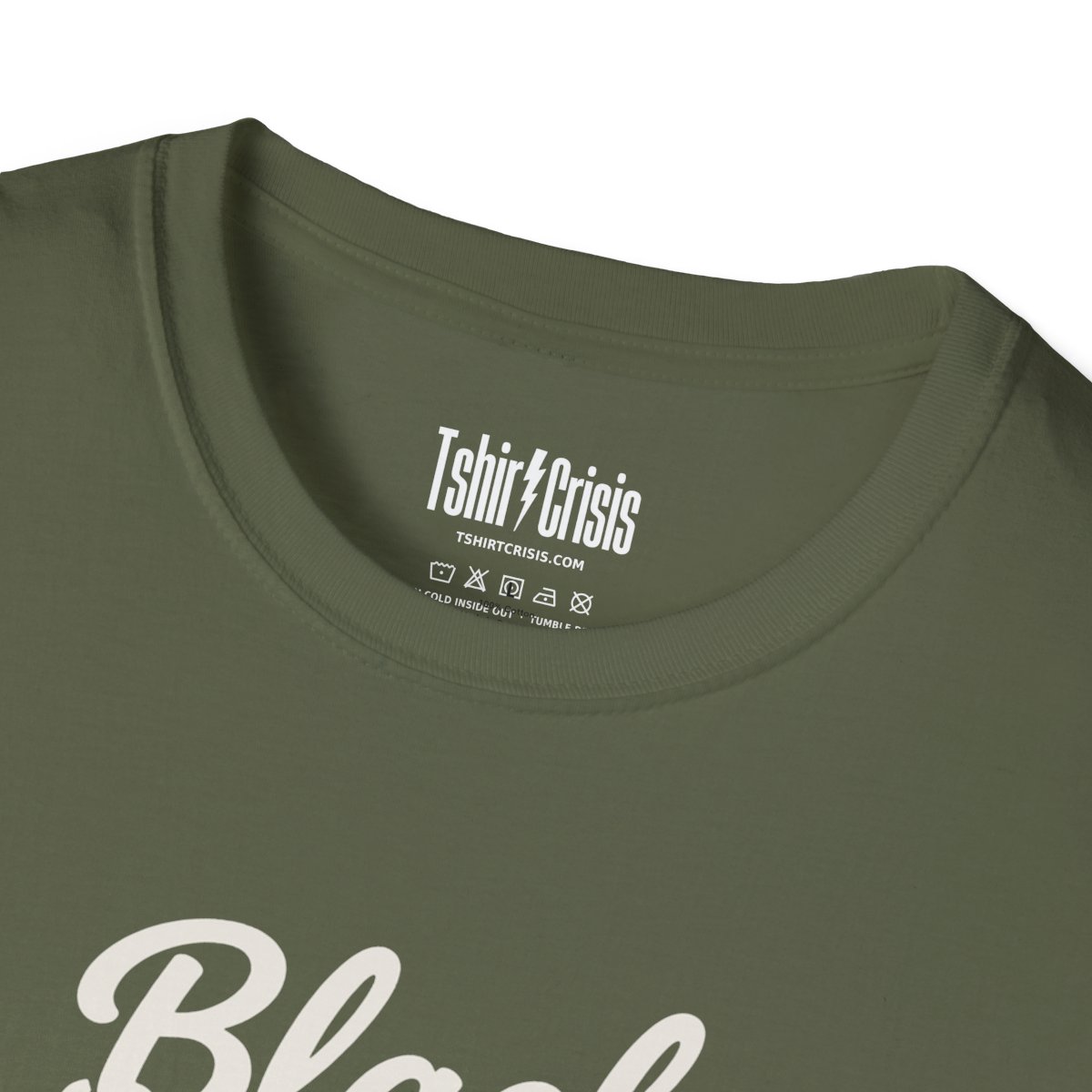 Black Cat Mom Halloween T-Shirt in Military Green, branded inside neck label