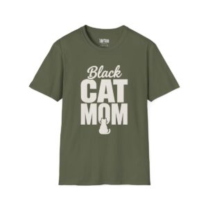 Black Cat Mom Halloween T-Shirt in Military Green