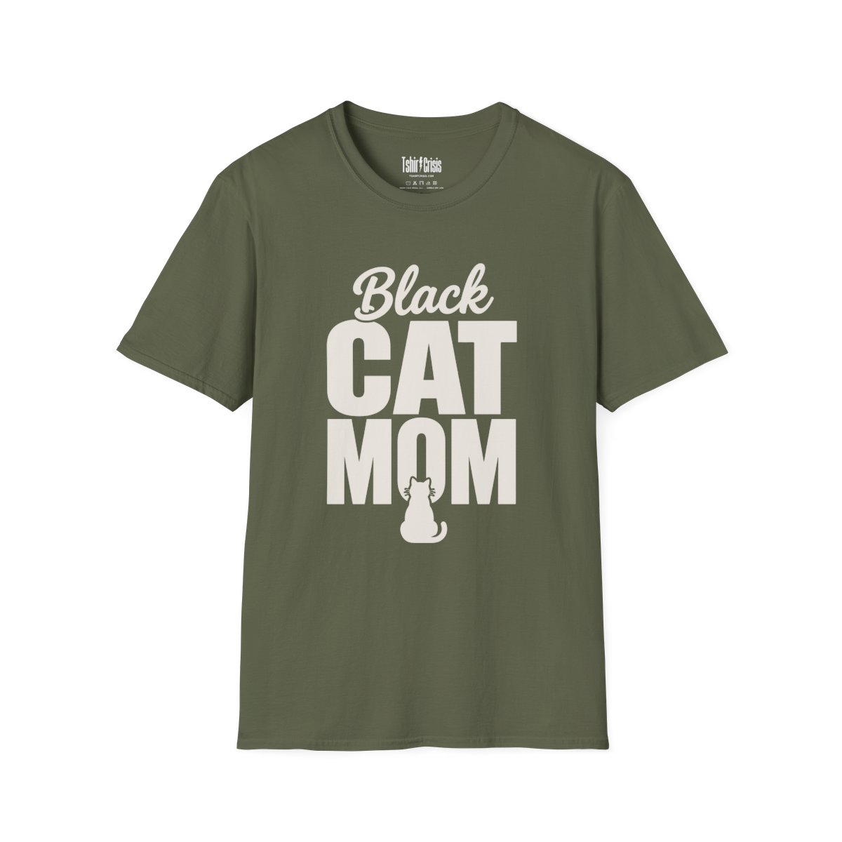 Black Cat Mom Halloween T-Shirt in Military Green