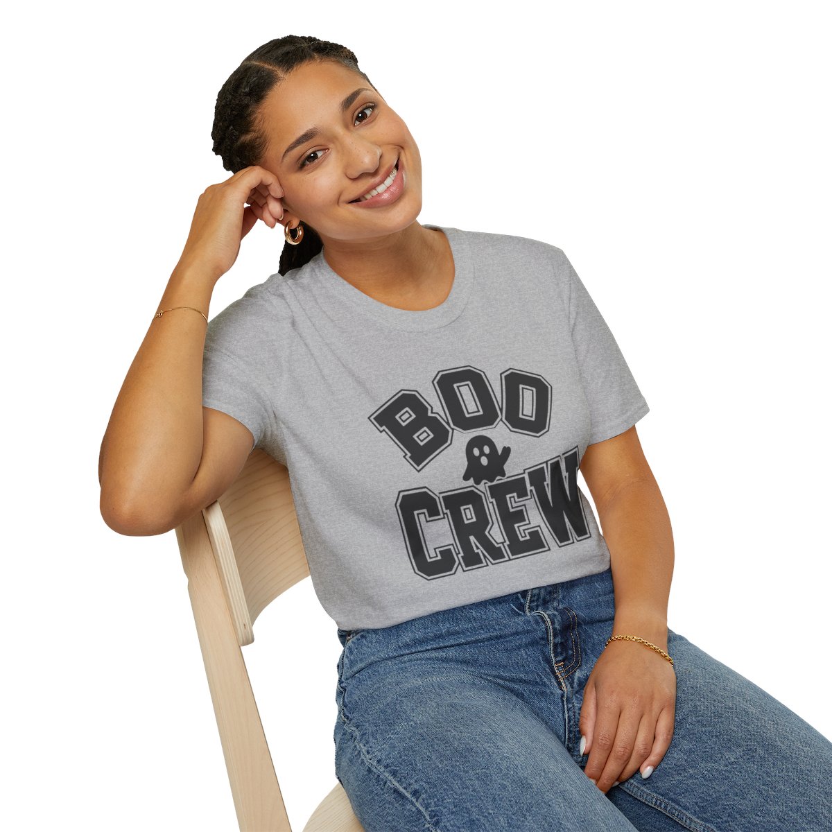 Boo Crew Halloween T-Shirt in Sport Grey, worn by a model (lifestyle shot)