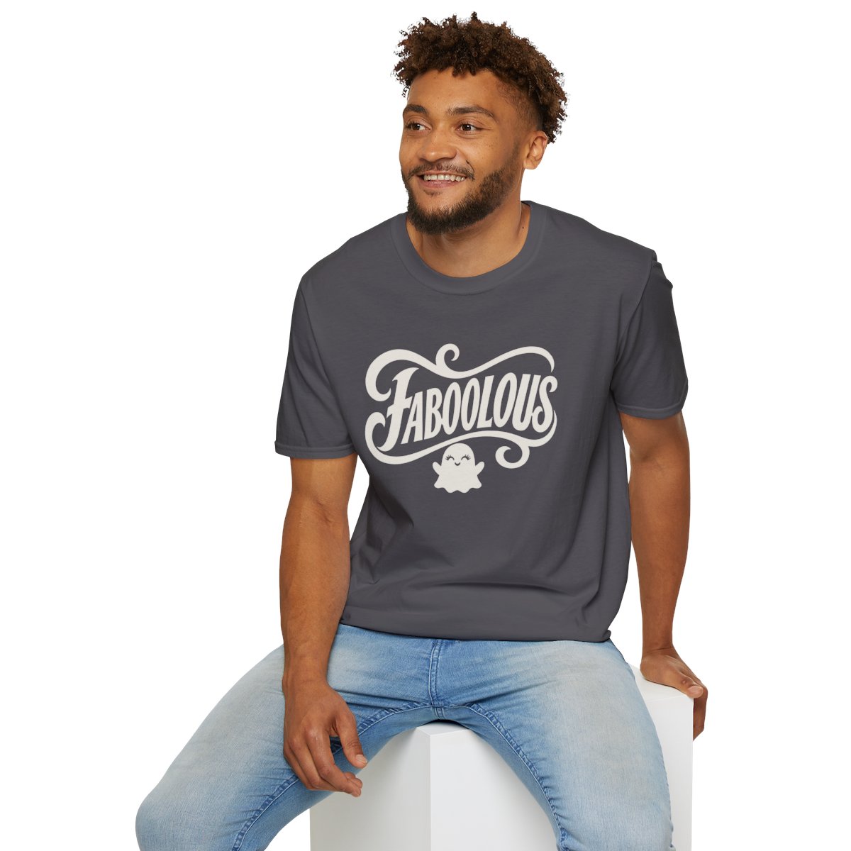 Faboolous Halloween T-Shirt in Charcoal, worn by a model (lifestyle shot)