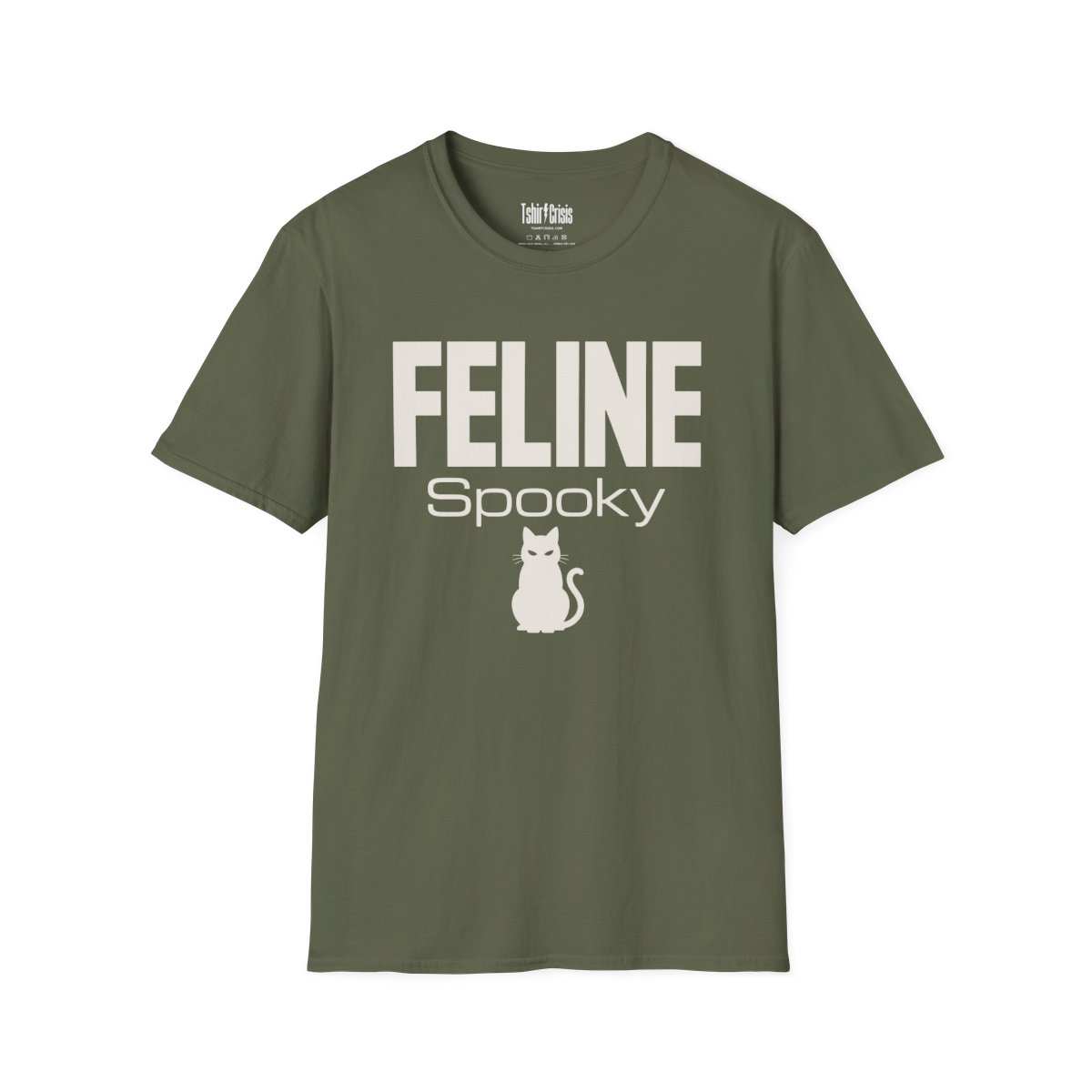 Feline Spooky Halloween T-Shirt in Military Green
