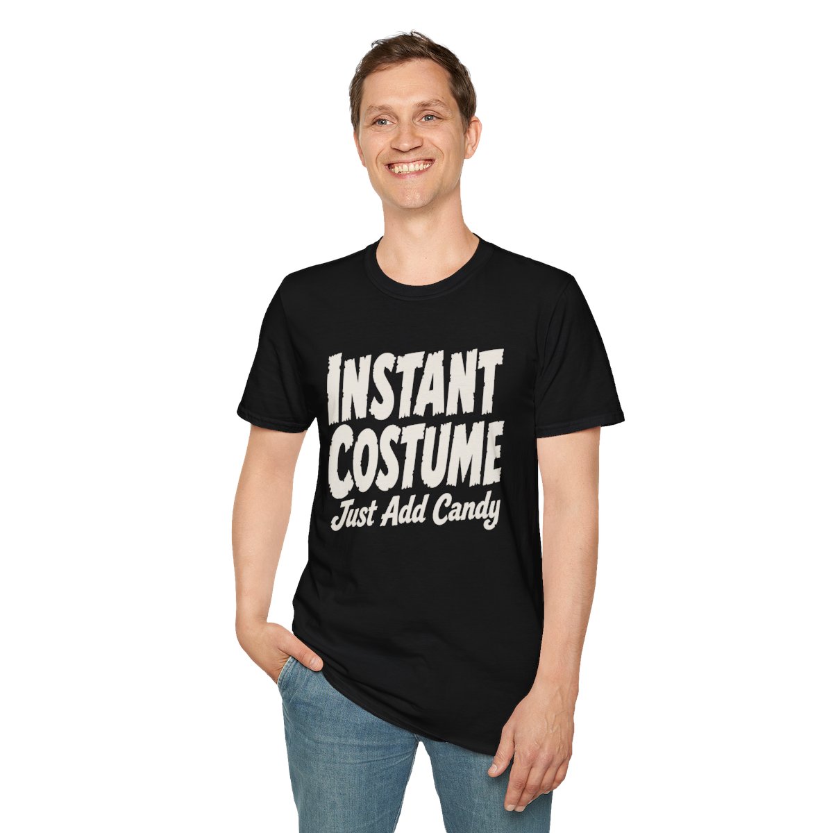Instant Costume: Just Add Candy Halloween T-Shirt in Black, worn by a model (front view)