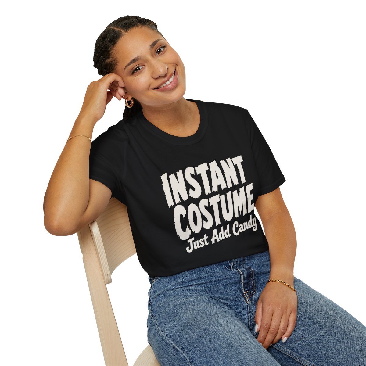 Instant Costume: Just Add Candy Halloween T-Shirt in Black, worn by a model (lifestyle shot)