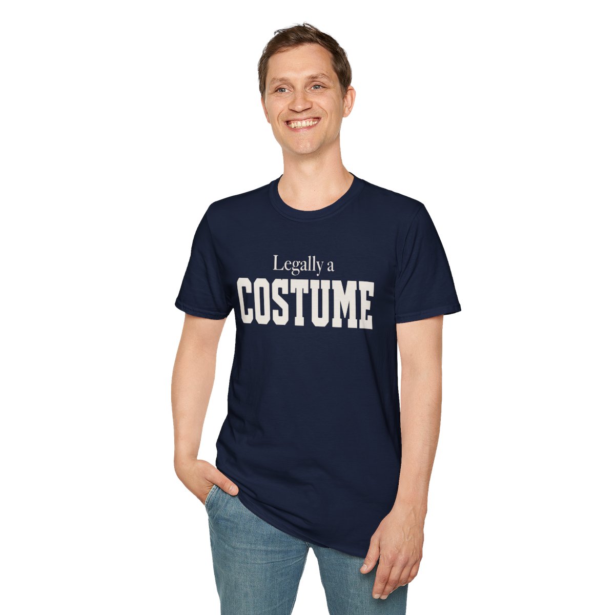 Legally a Costume Halloween T-Shirt in Navy, worn by a model (front view)