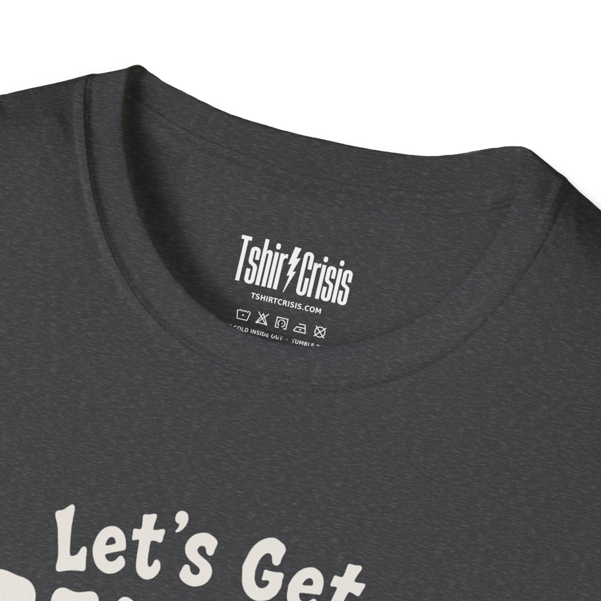 Let's Get Sheet Faced Halloween T-Shirt in Dark Heather, branded inside neck label