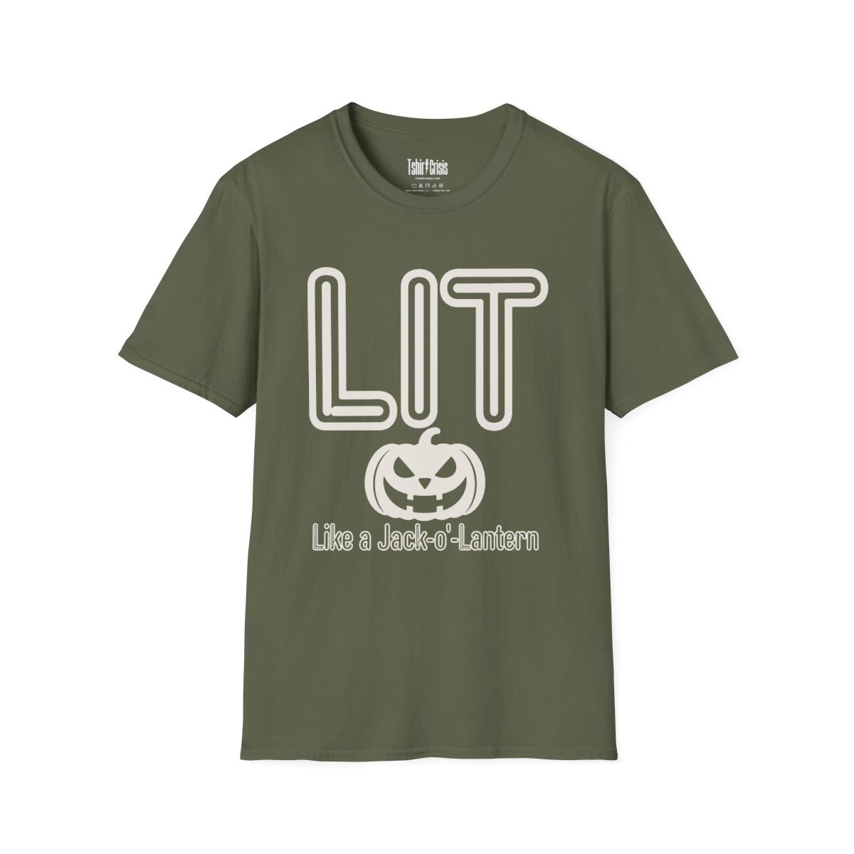 Lit Like a Jack-o'-Lantern Halloween T-Shirt in Military Green