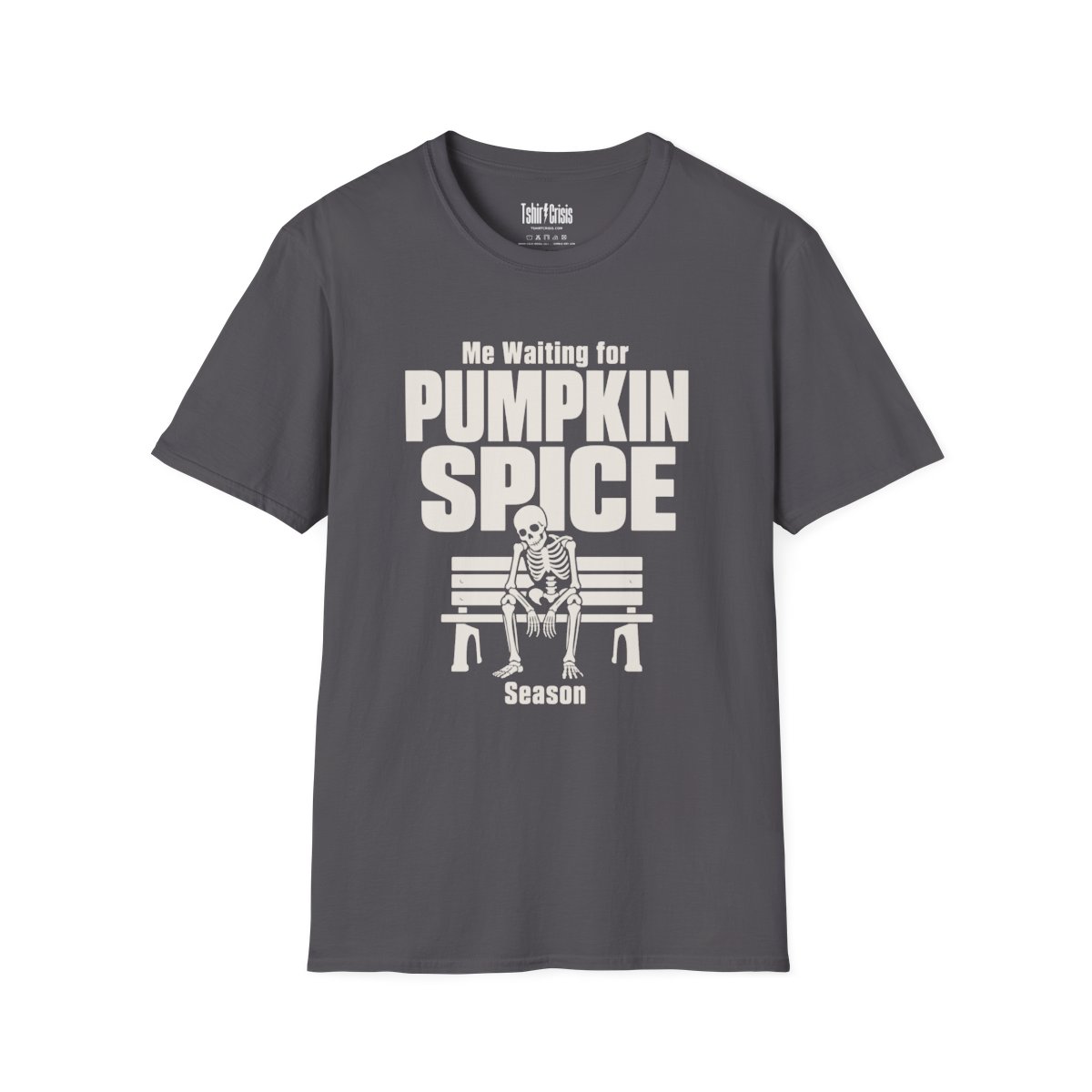 Me Waiting for Pumpkin Spice Season Halloween T-Shirt in Charcoal