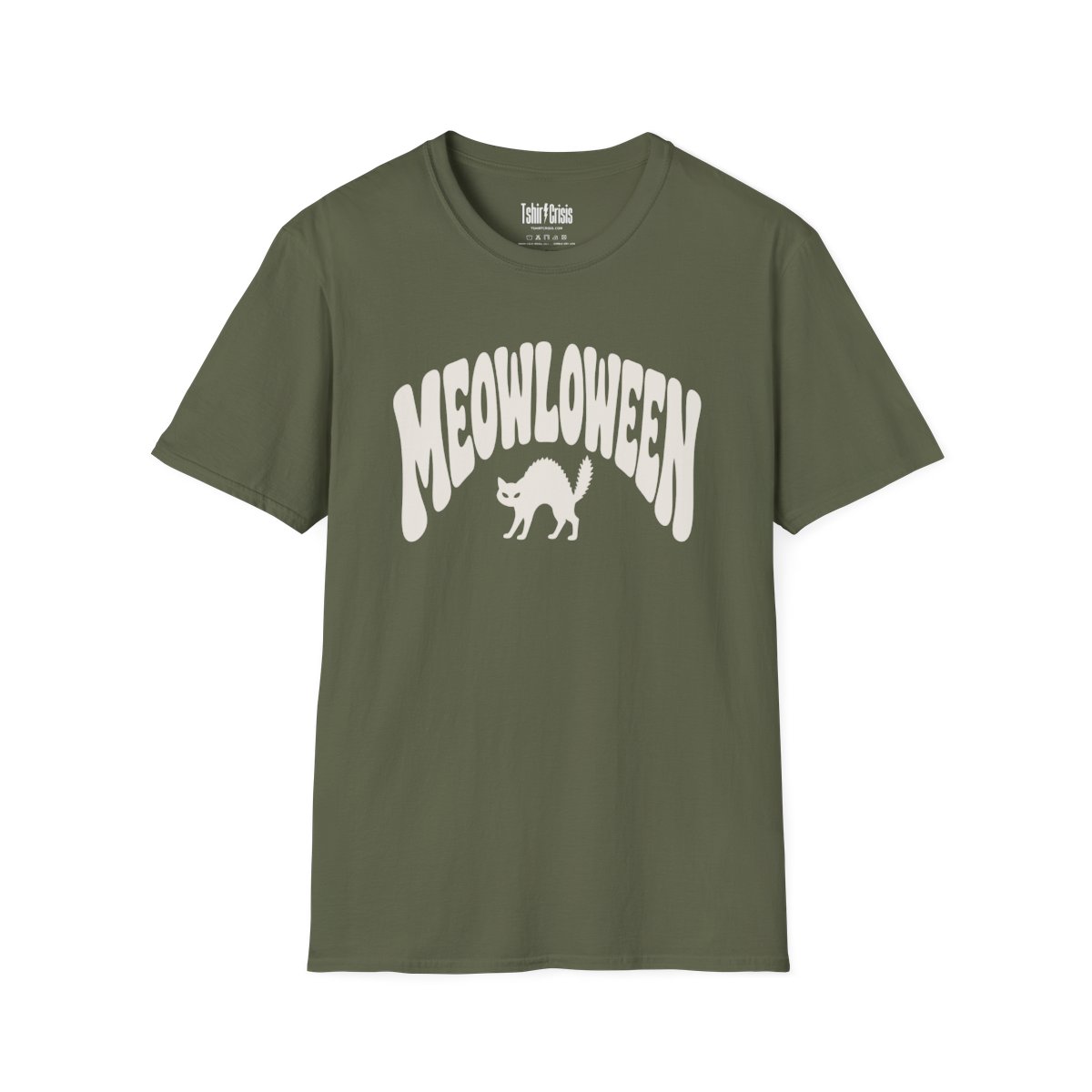 Meowloween Halloween T-Shirt in Military Green