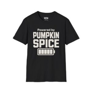 Powered by Pumpkin Spice Halloween T-Shirt in Black