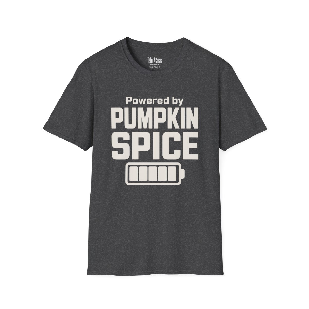 Powered by Pumpkin Spice Halloween T-Shirt in Dark Heather