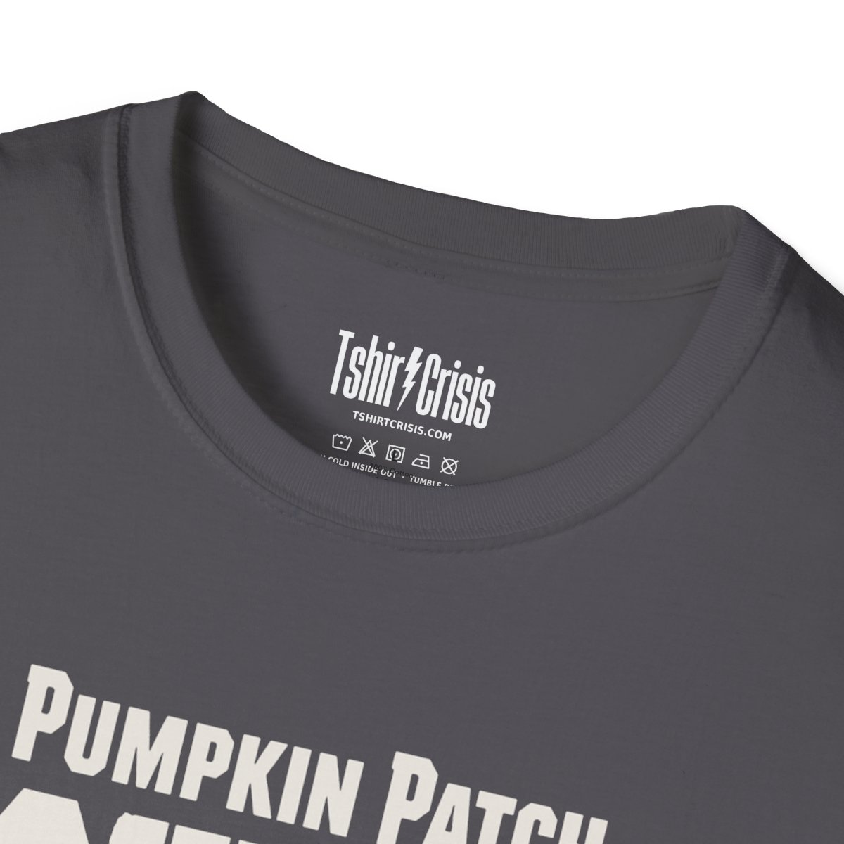 Pumpkin Patch Bouncer Halloween T-Shirt in Charcoal, branded inside neck label