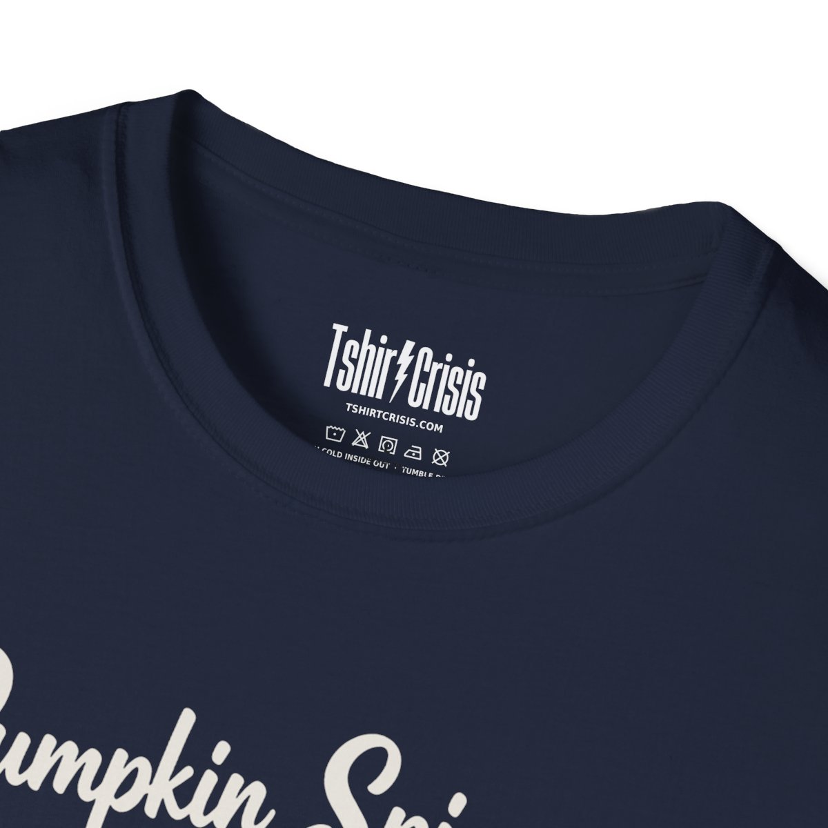Pumpkin Spice and Poor Choices Halloween T-Shirt in Navy, branded inside neck label