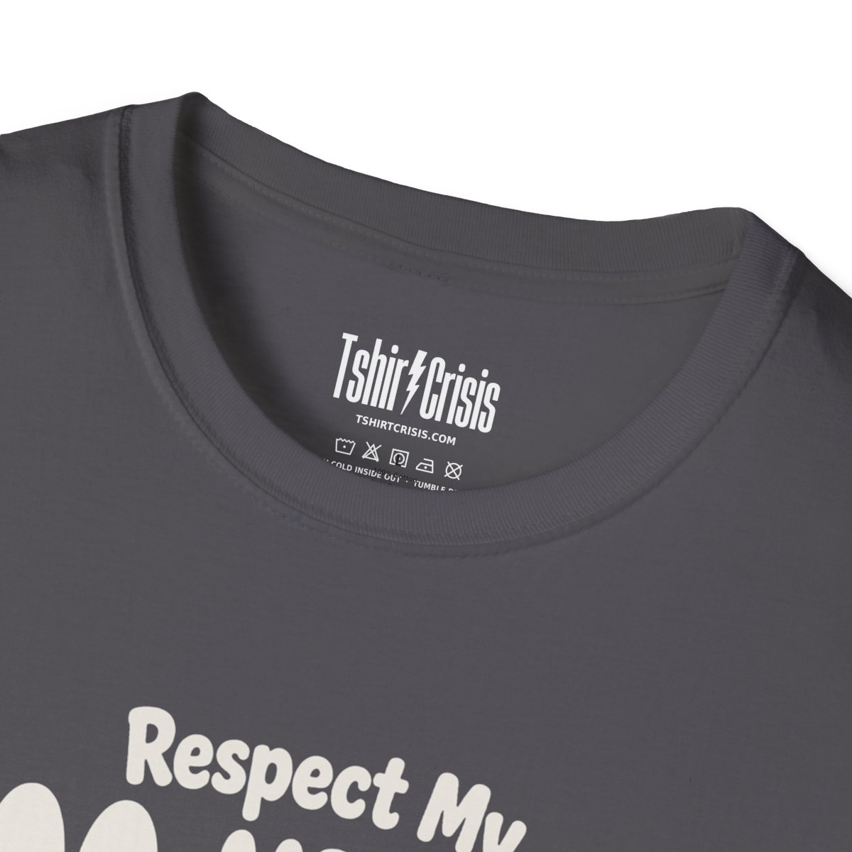 Respect My Boo-ndaries Halloween T-Shirt in Charcoal, branded inside neck label