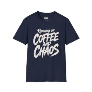 Running on Coffee and Chaos Mom T-Shirt in Navy