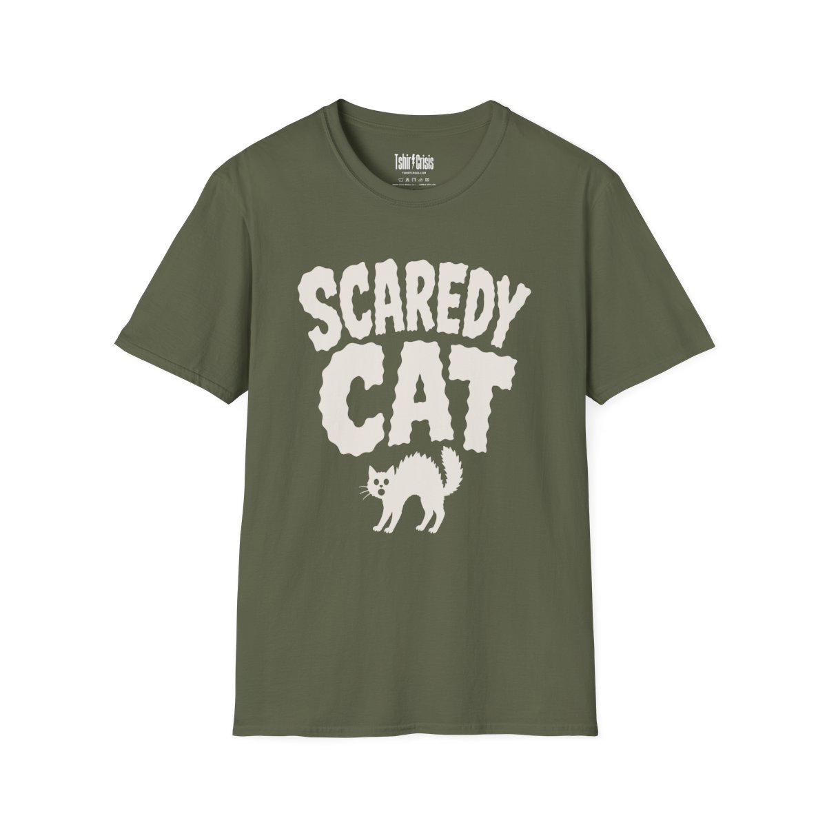 Scaredy Cat Halloween T-Shirt in Military Green