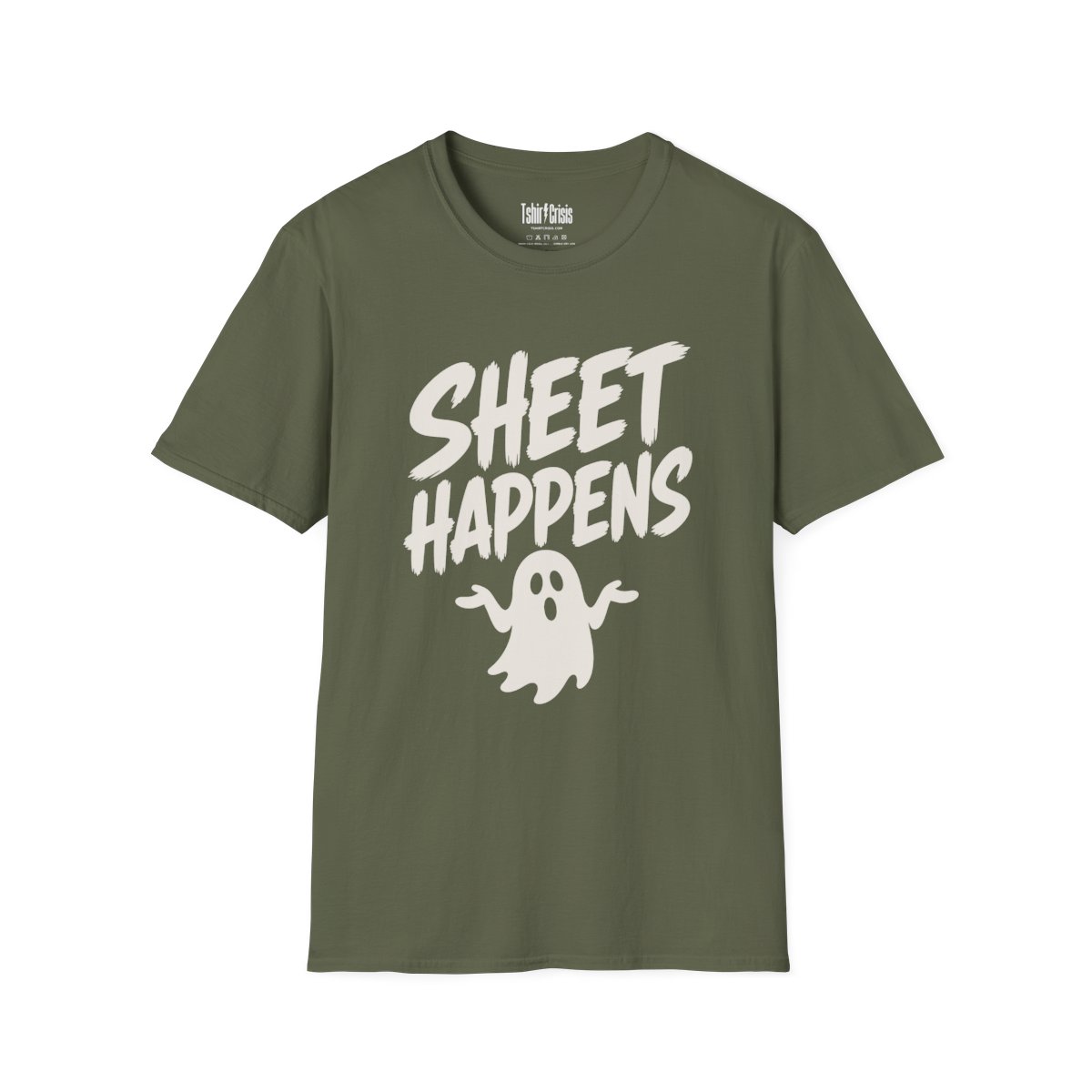 Sheet Happens Halloween T-Shirt in Military Green