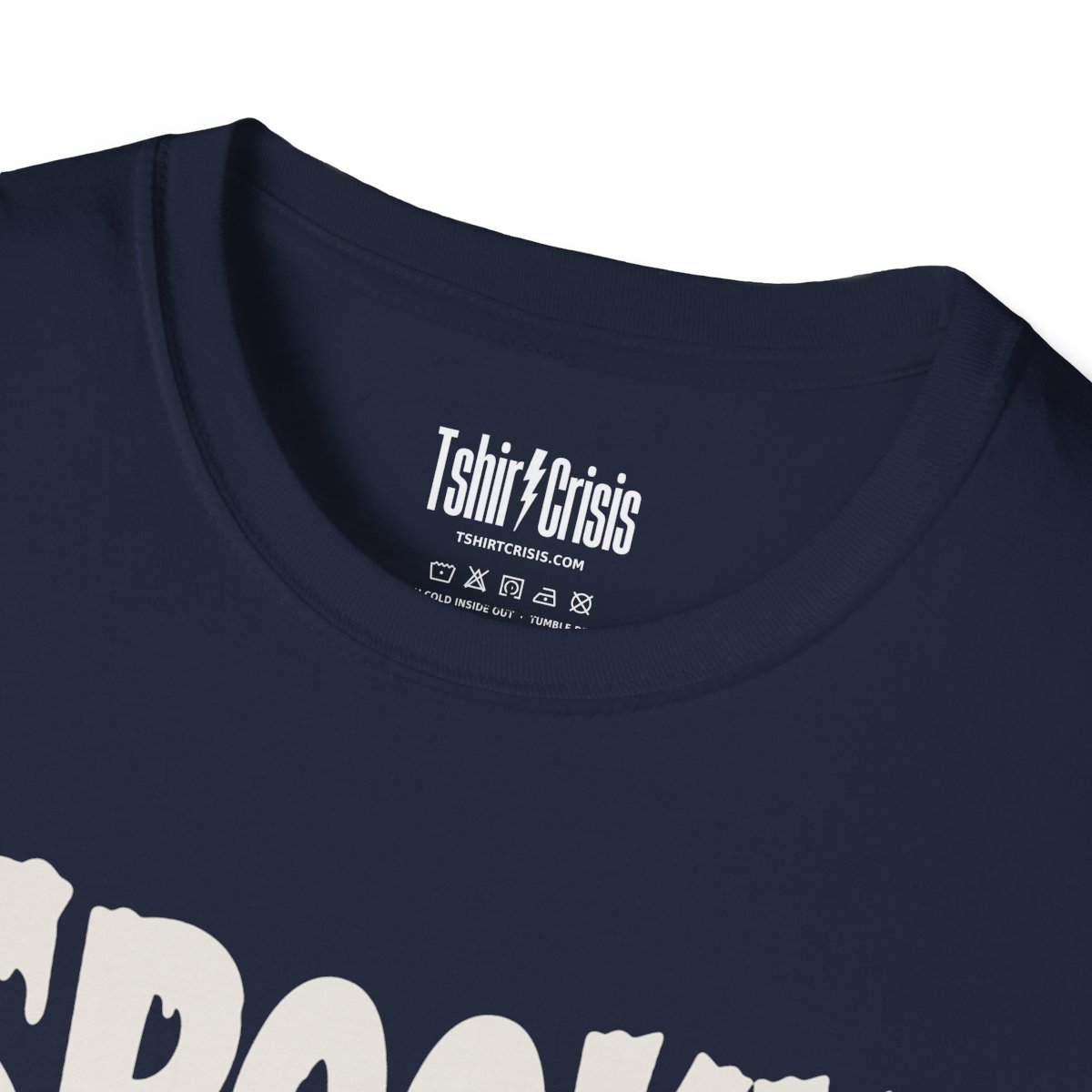 Spooky But Make It Tired Halloween T-Shirt in Navy, branded inside neck label