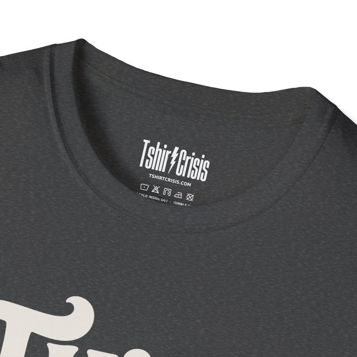 Thick Thighs and Pumpkin Pies Halloween T-Shirt in Dark Heather, branded inside neck label