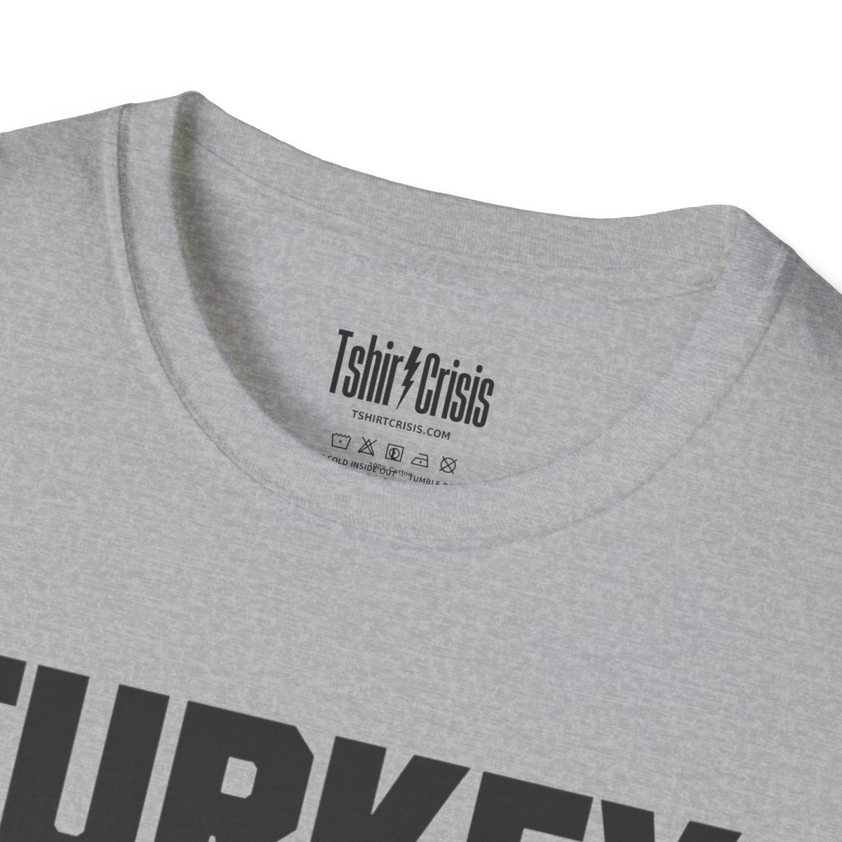 Turkey Coma Loading Thanksgiving T-Shirt in Sport Grey, branded inside neck label