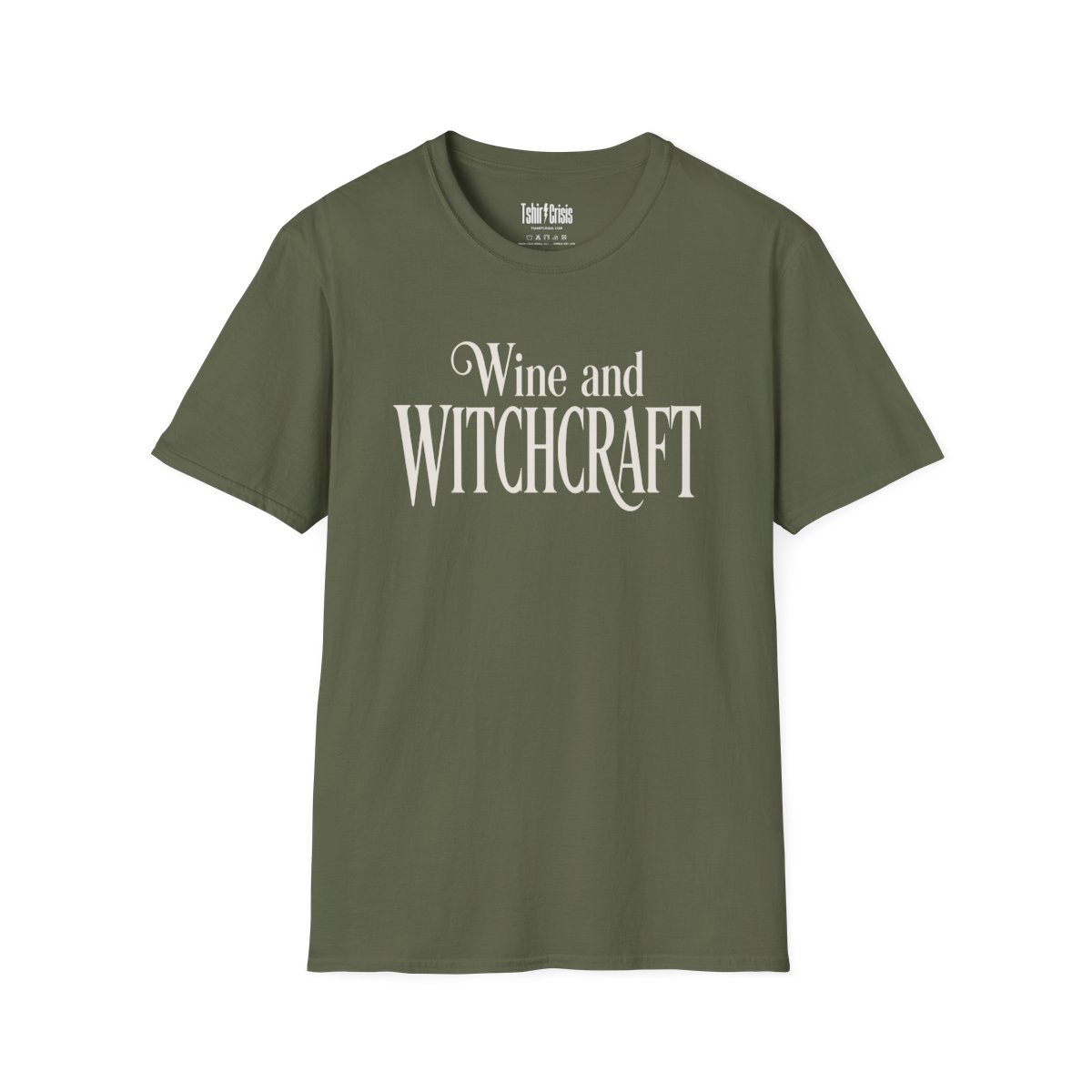 Wine and Witchcraft Halloween T-Shirt in Military Green