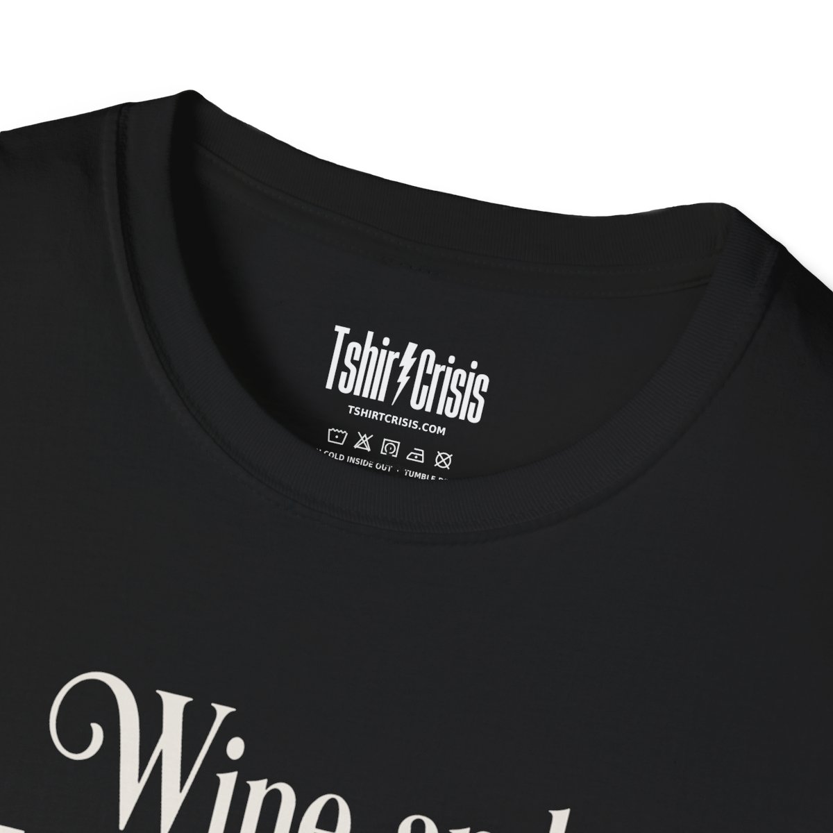 Wine and Witchcraft Halloween T-Shirt in Black, branded inside neck label