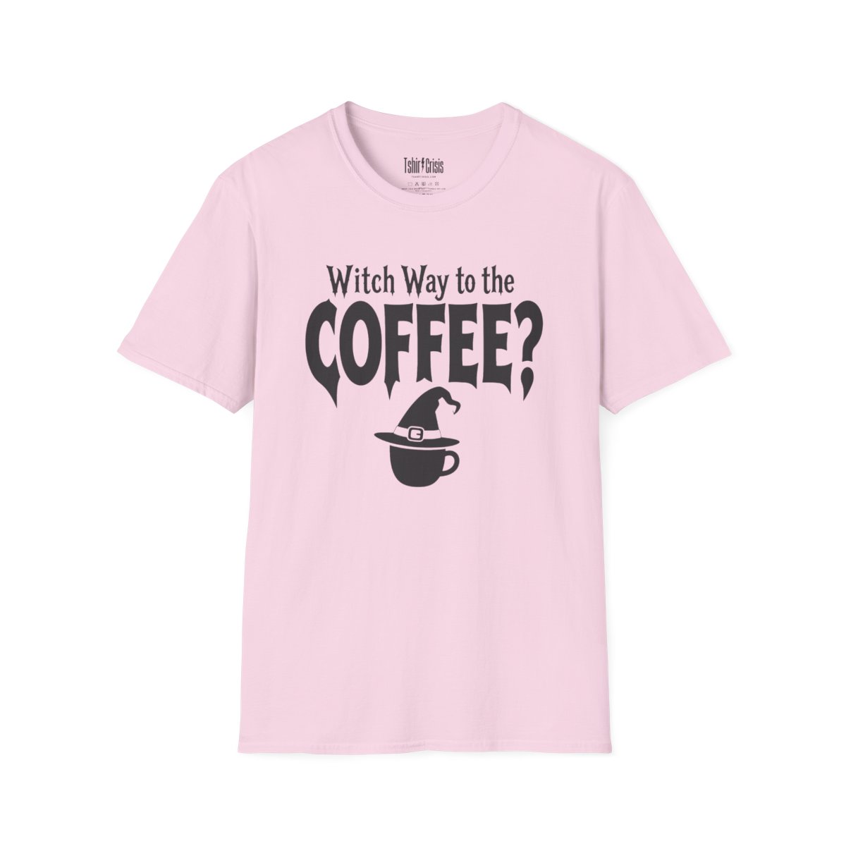 Witch Way to the Coffee Halloween T-Shirt in Light Pink